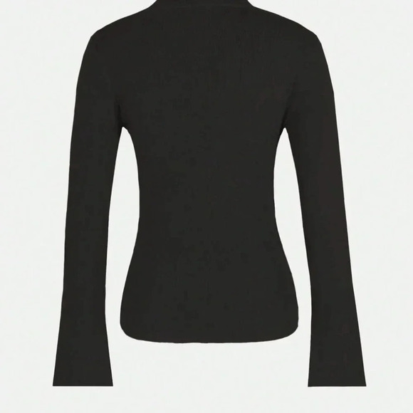 Black Casual Women's Button Cross Design Long Sleeve Sweater Asymmetric Pullover - Picture 2 of 3